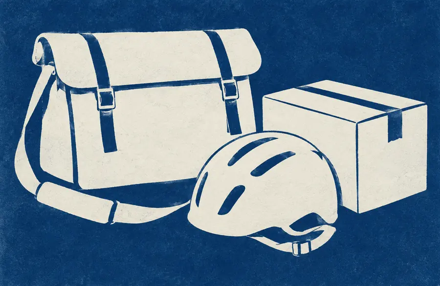 Illustration of courier businesses equipment and workspace